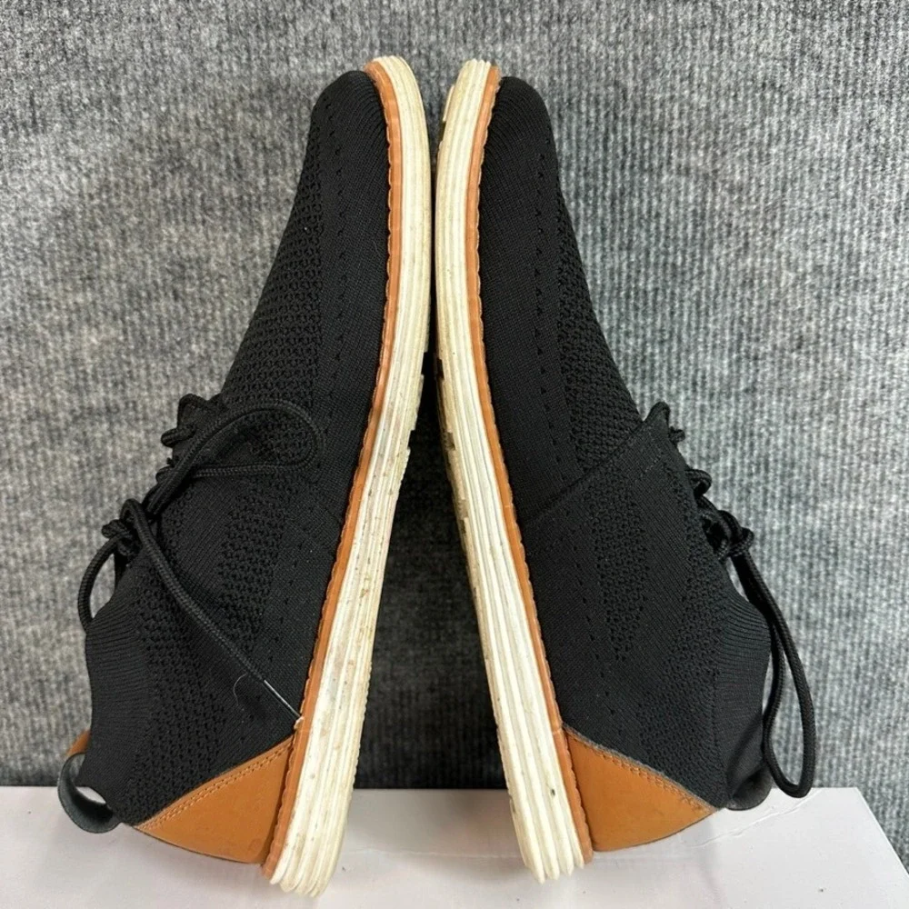Mens Black Knit Oxford Sneakers Brown Leather Heel Lace Up Casual Dress Shoes 44